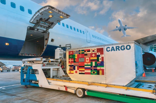 Air cargo container being loaded onto a freighter aircraft